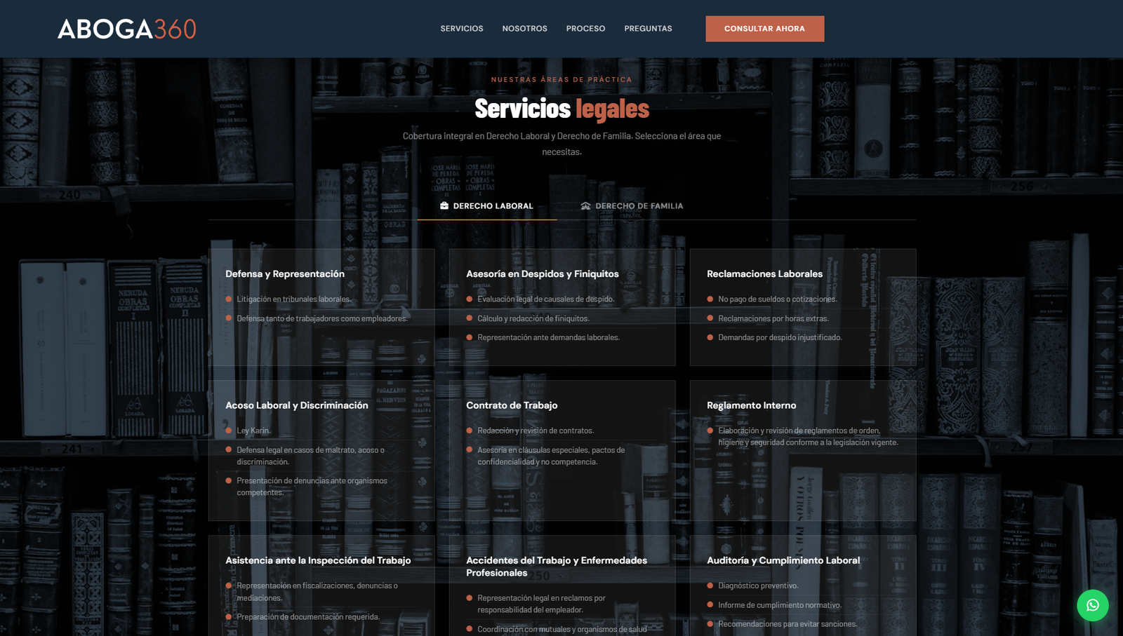 Vista Servicios y Tabs ABOGA360