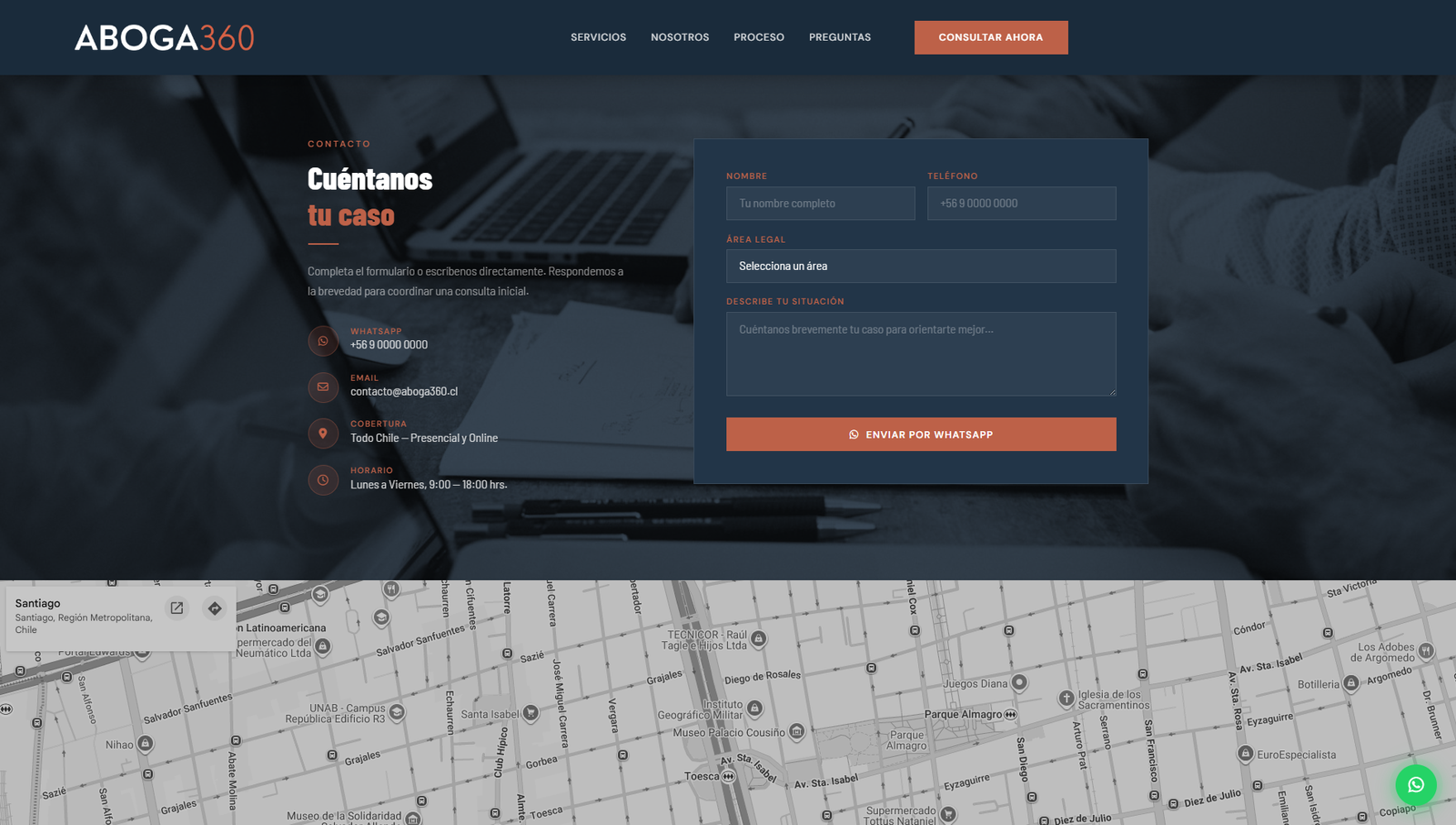 Vista Formulario de Contacto ABOGA360