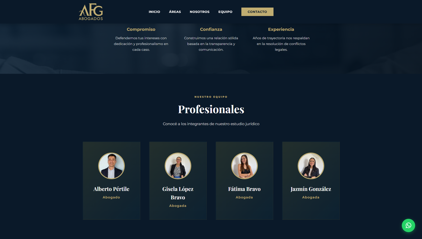 Vista Nosotros y Equipo AFG Estudio