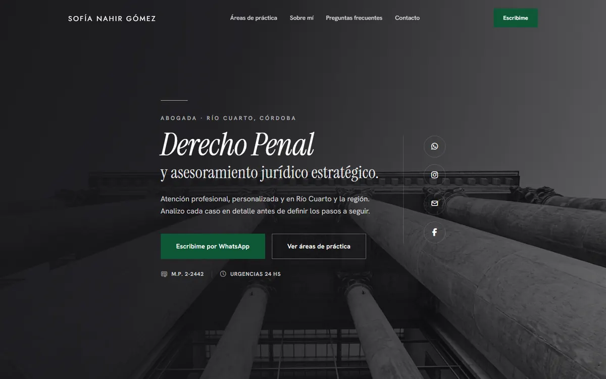 Página de inicio de la web de Sofía Nahir Gómez