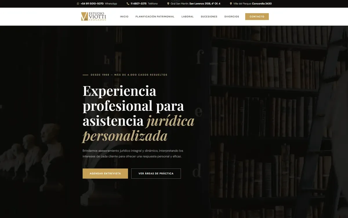 Página de inicio de la web de Estudio Viotti Abogados