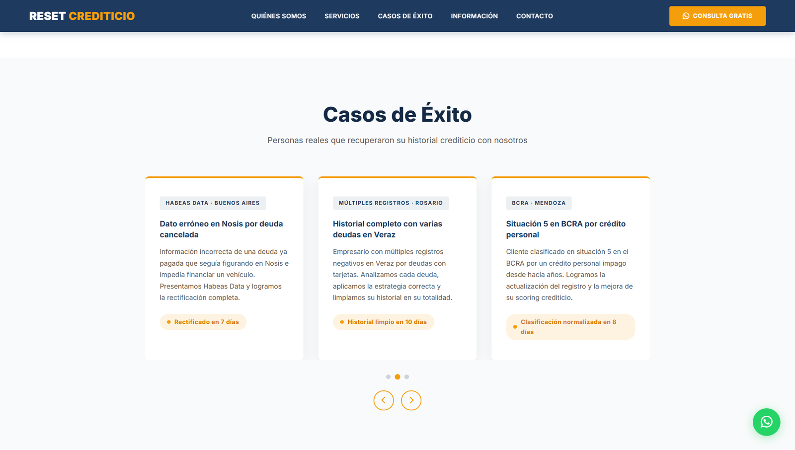 Vista Testimonios Reset Crediticio