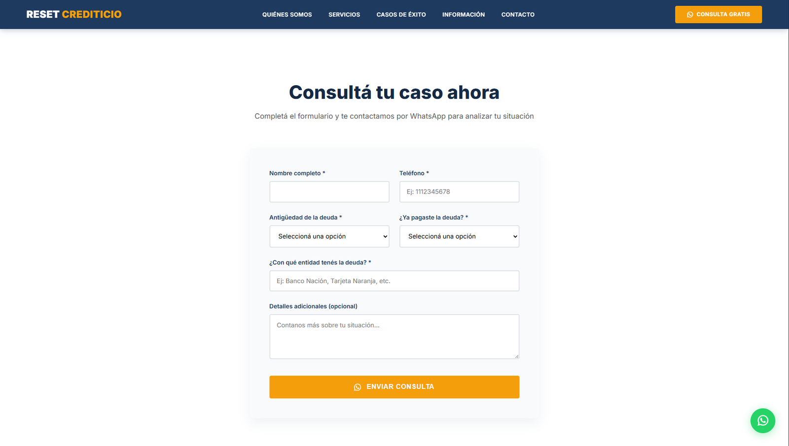 Vista Formulario Reset Crediticio